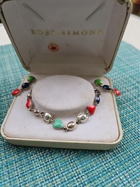 Ross-Simons Multicolor Heart & Cabochon Bracelet -Earrings  Red, Green, Blue
